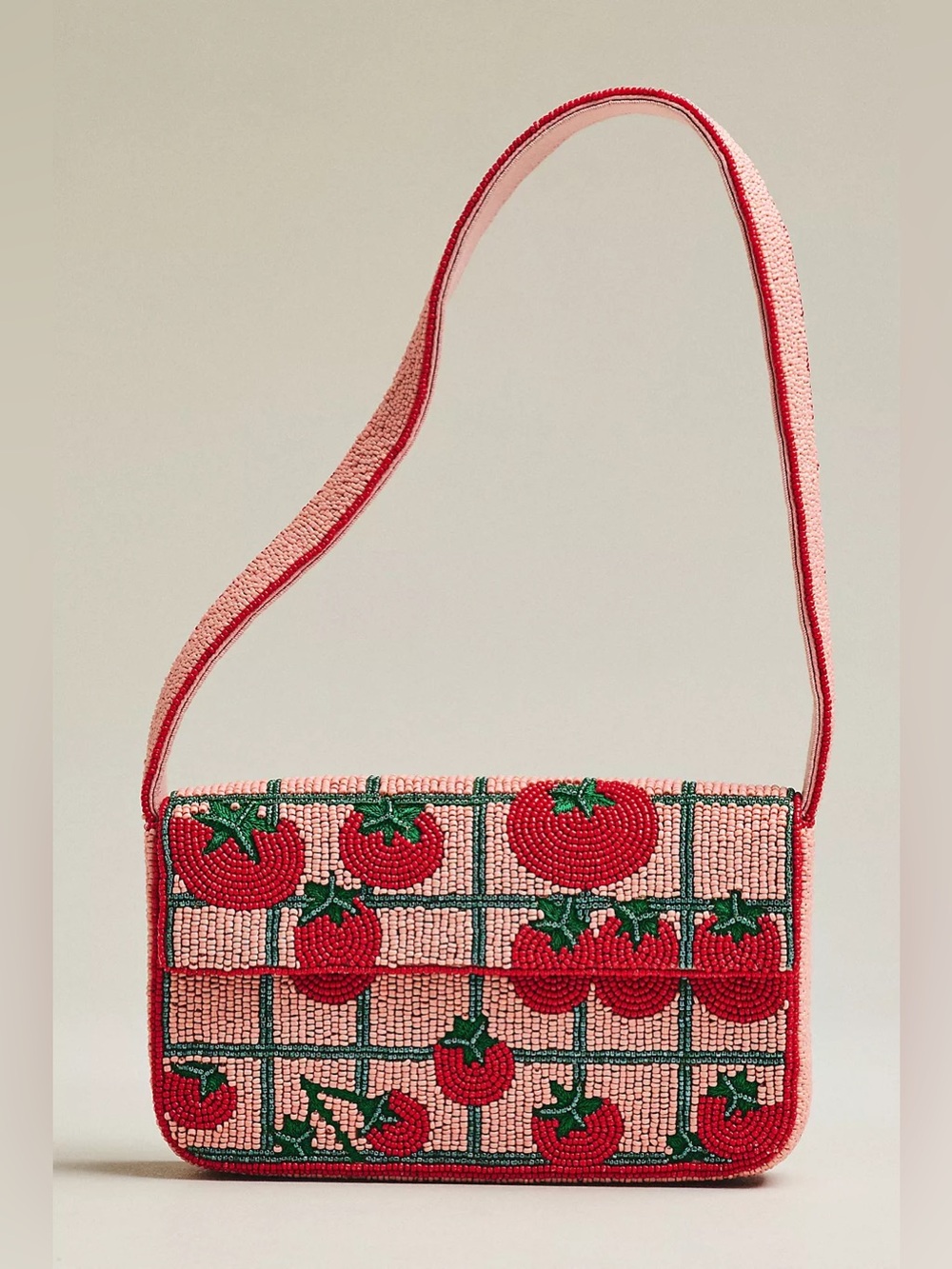 NWT Anthropologie Fiona Beaded Bag Tomato Shoulder Bag
